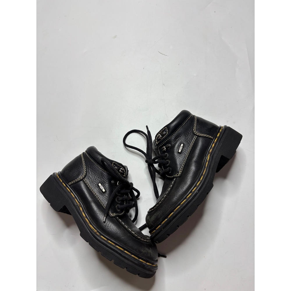 Dr Martens Made in England Black Leather Moc Toe Chunky Lug Sole Boots UK 4 US 6